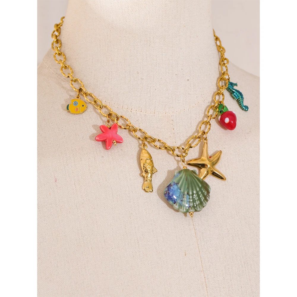 Collier Charms Coquillage Bleu pas cher