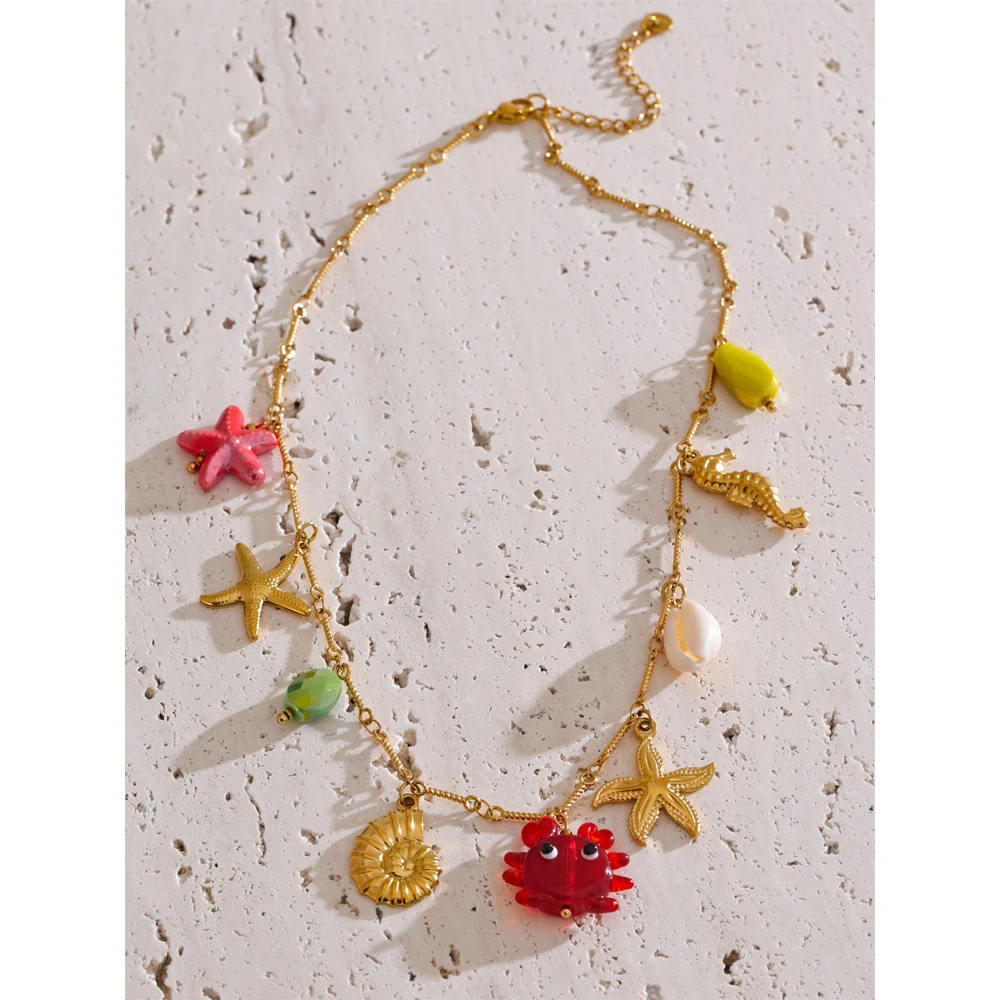 Collier Charms Coquillage Crabe pas cher