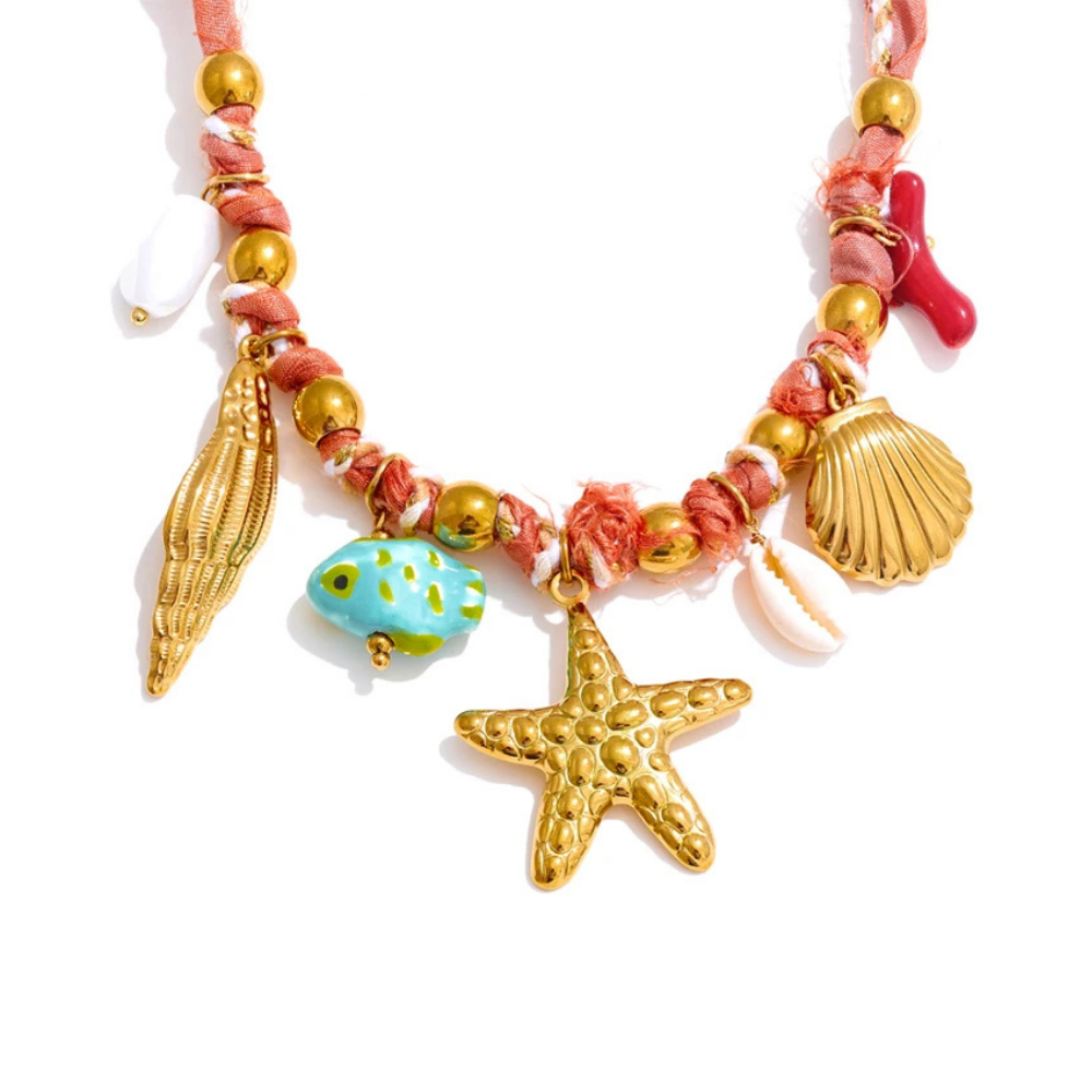 Collier Tissu Pendentif Coquillage