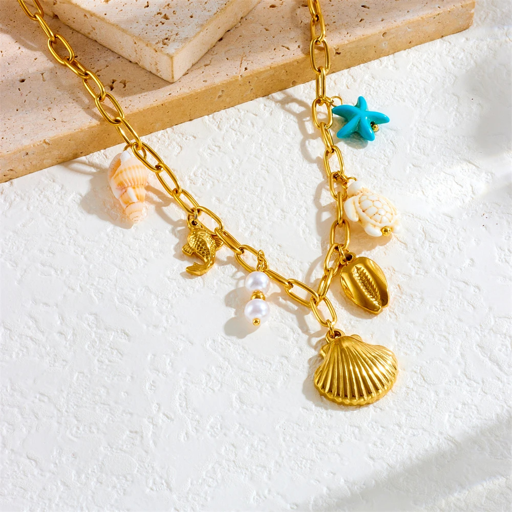 Collier Charms Coquillage Acier Inoxydable pas cher