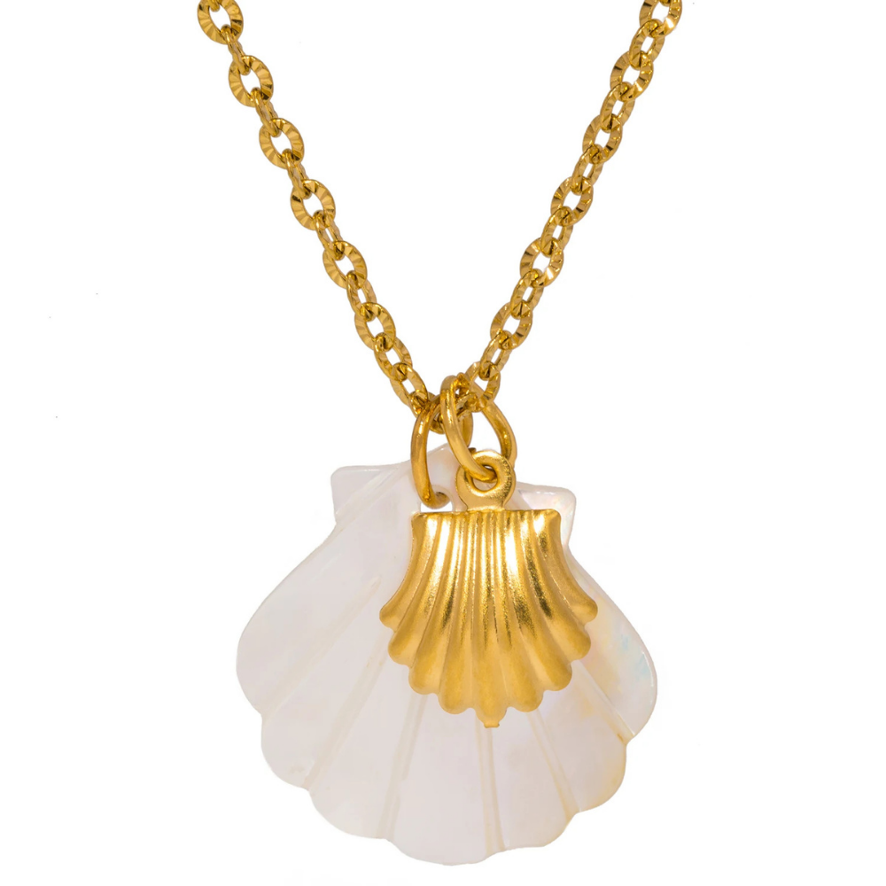Collier Coquillage Nacre or