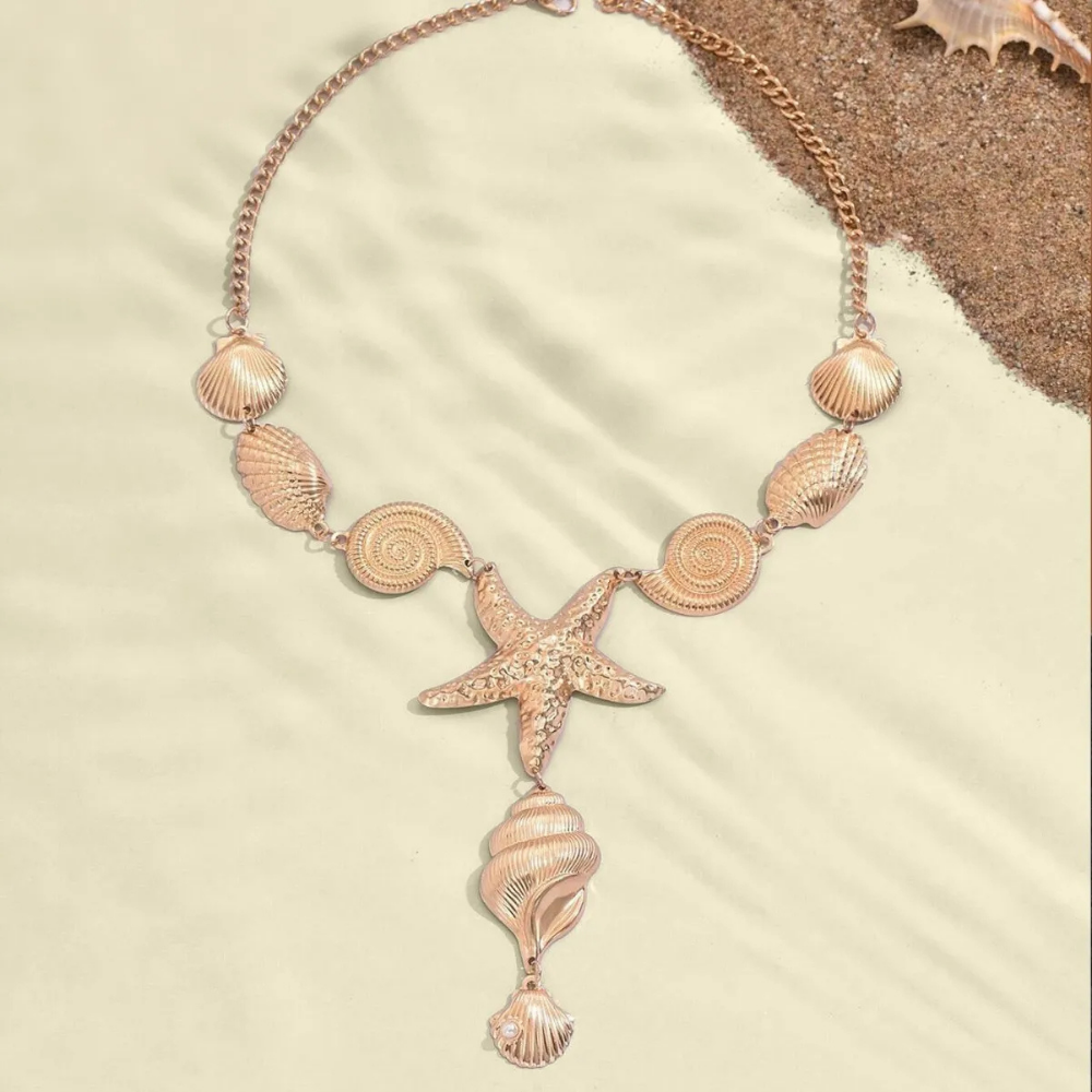 Collier en Y Coquillage Or pas cher