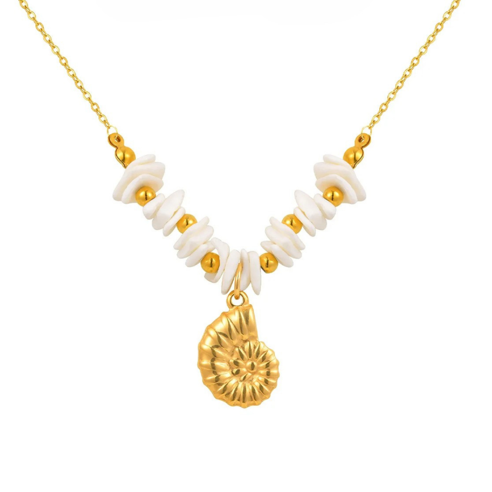 Collier Pendentif Coquillage Pierre Blanche