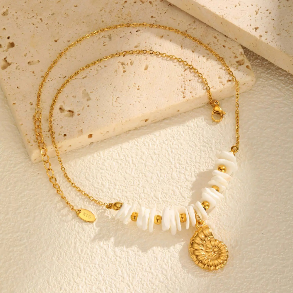 Collier Pendentif Coquillage Pierre Blanche pas cher