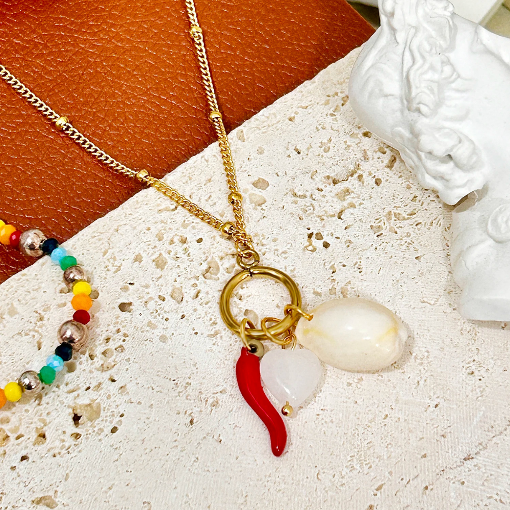 Collier Coquillage Corail Rouge pas cher