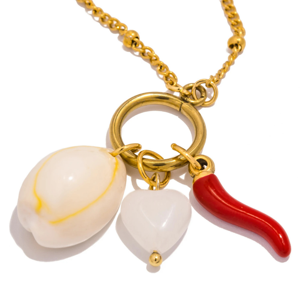 Collier Coquillage Corail Rouge pas cher