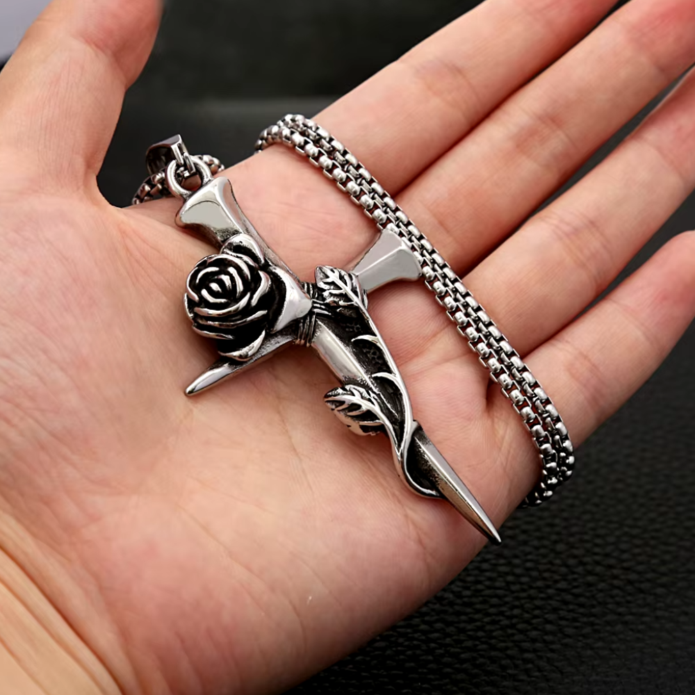 Collier Croix et Rose Argent