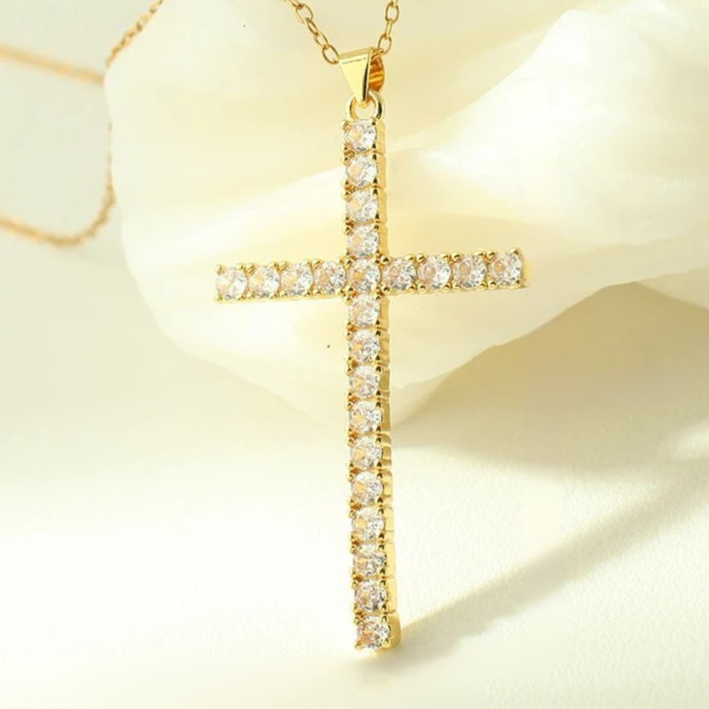Collier Grande Croix Strass pas cher