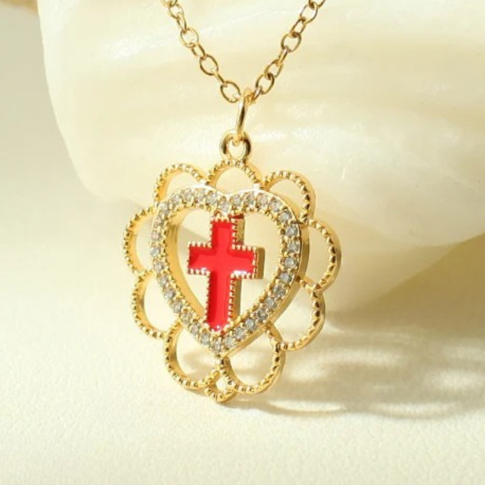 Collier Croix Rouge Cœur pas cher