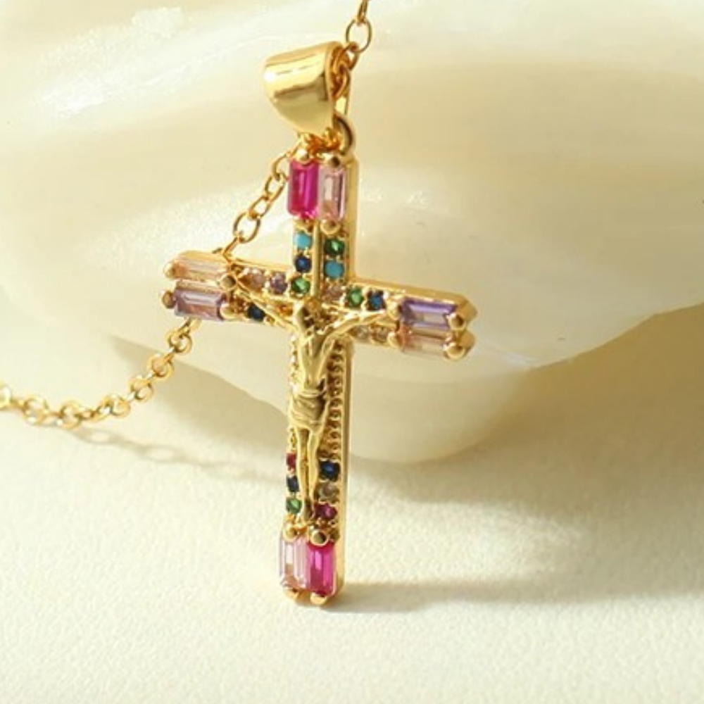 Collier Croix Multicolore Jésus pas cher