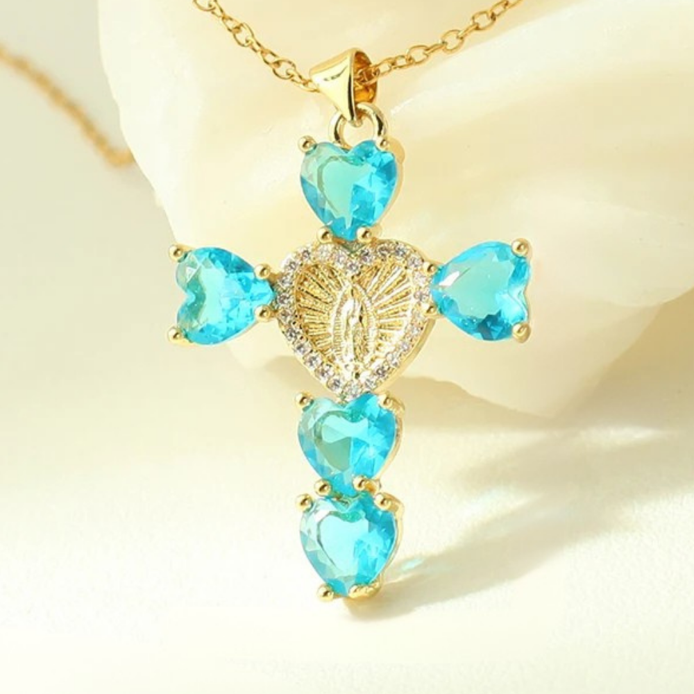 Collier Croix Cœur Turquoise pas cher