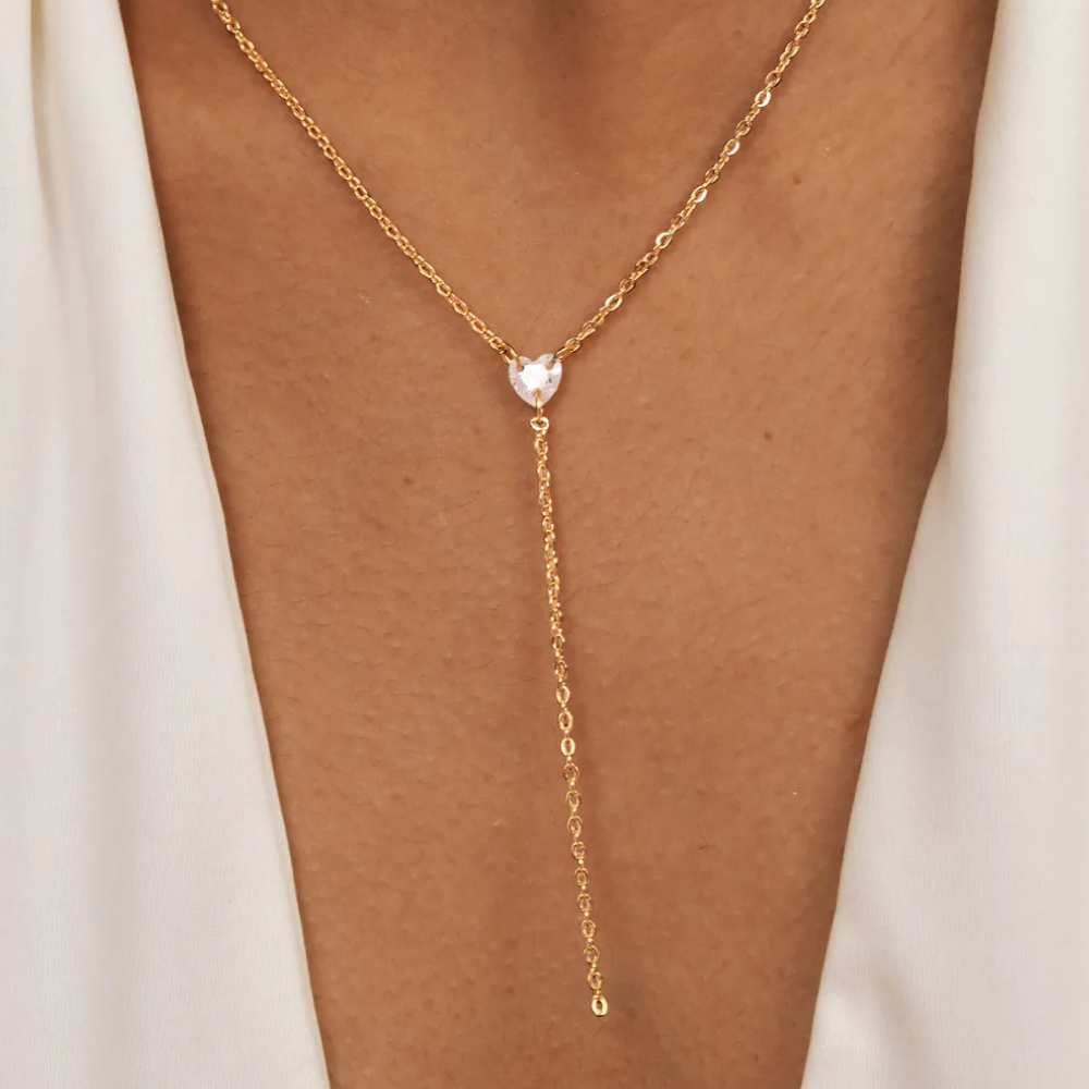 Collier en Y Cœur Zircon pas cher
