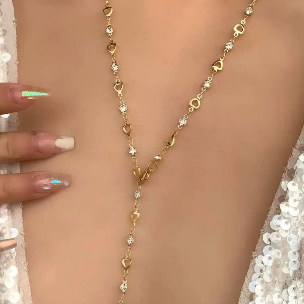 Collier en Y Doré Strass pas cher