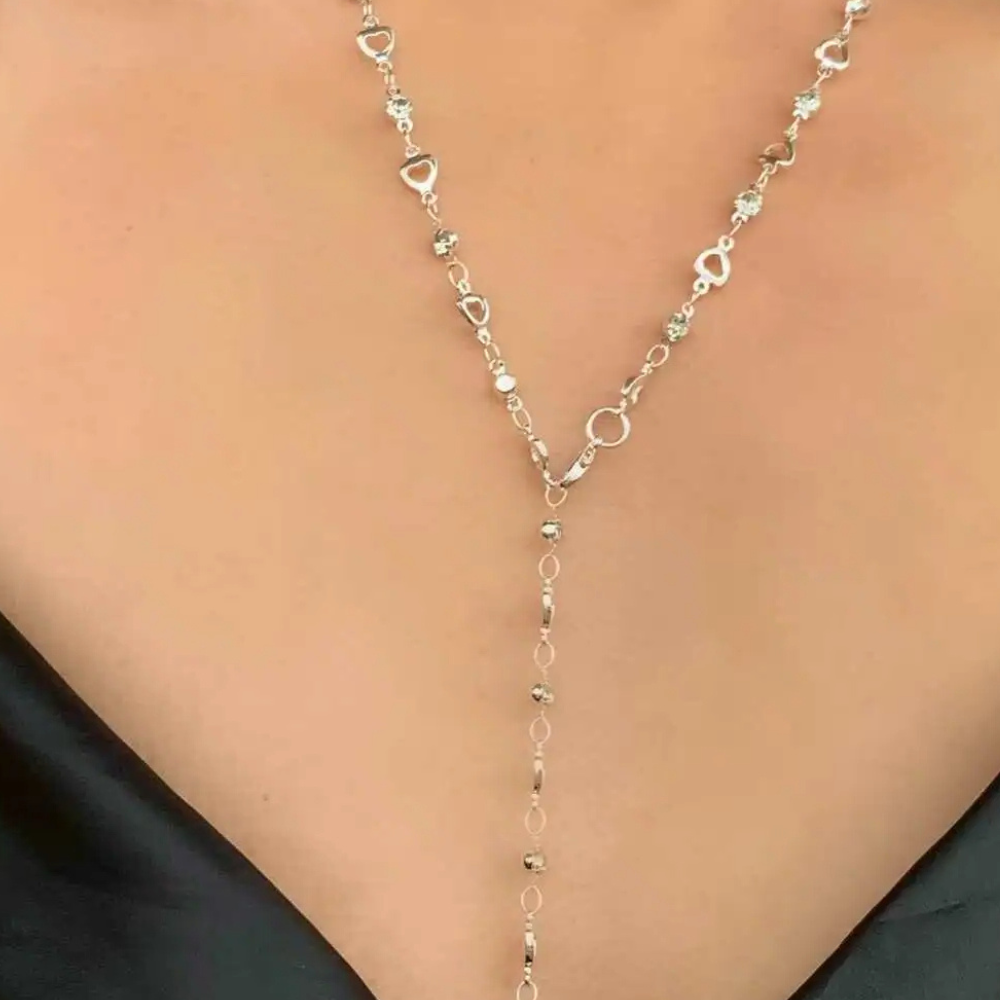 Collier en Y Argent Strass pas cher