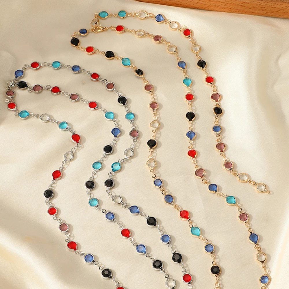 Collier en Y Argent Pierre Multicolore pas cher