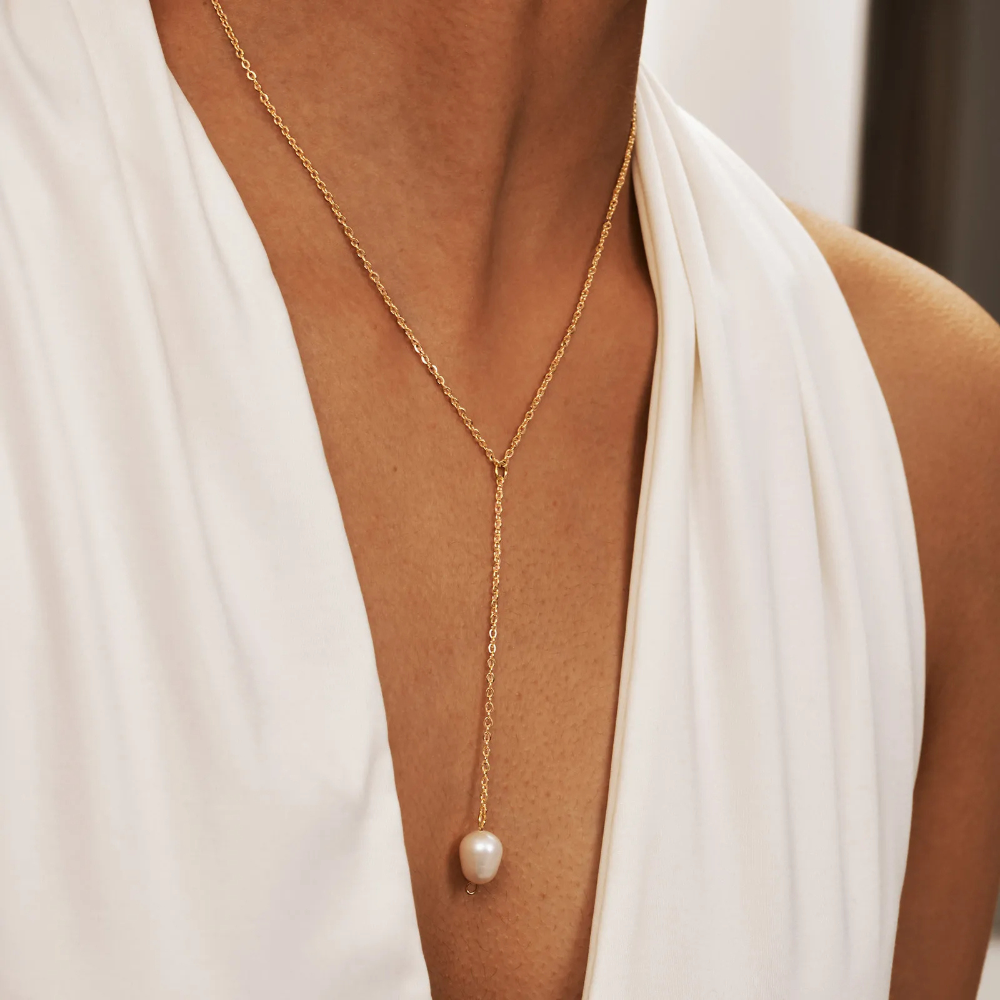 Collier en Y Perle Eau Douce