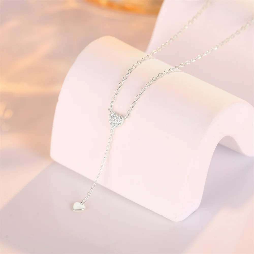 Collier en Y Cœur Strass Argent pas cher