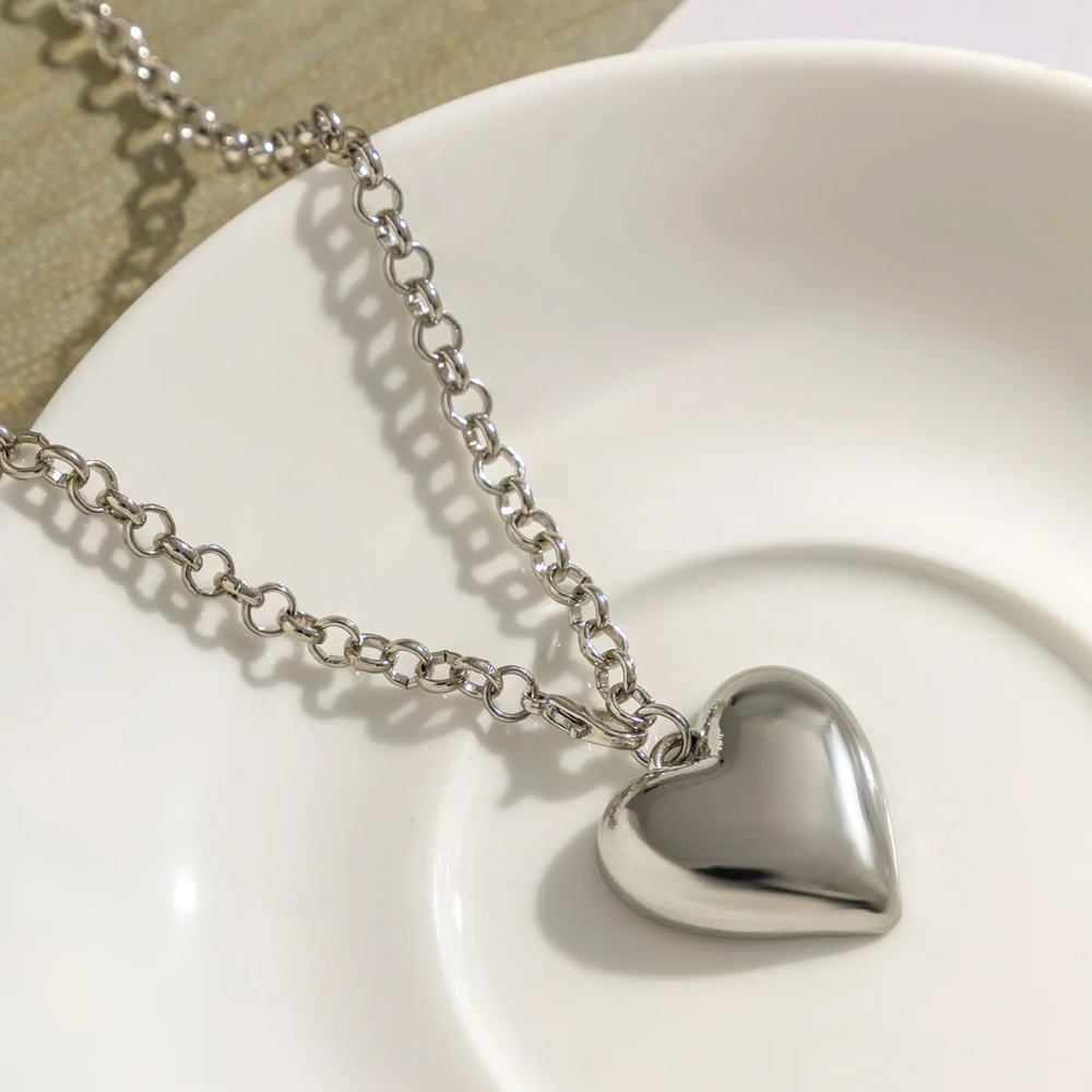 Collier en Y Gros Cœur Argent pas cher