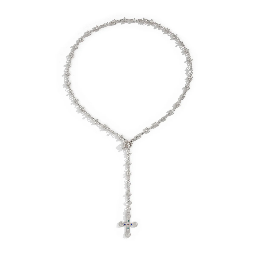 Collier en Y Croix Perles Vintage pas cher