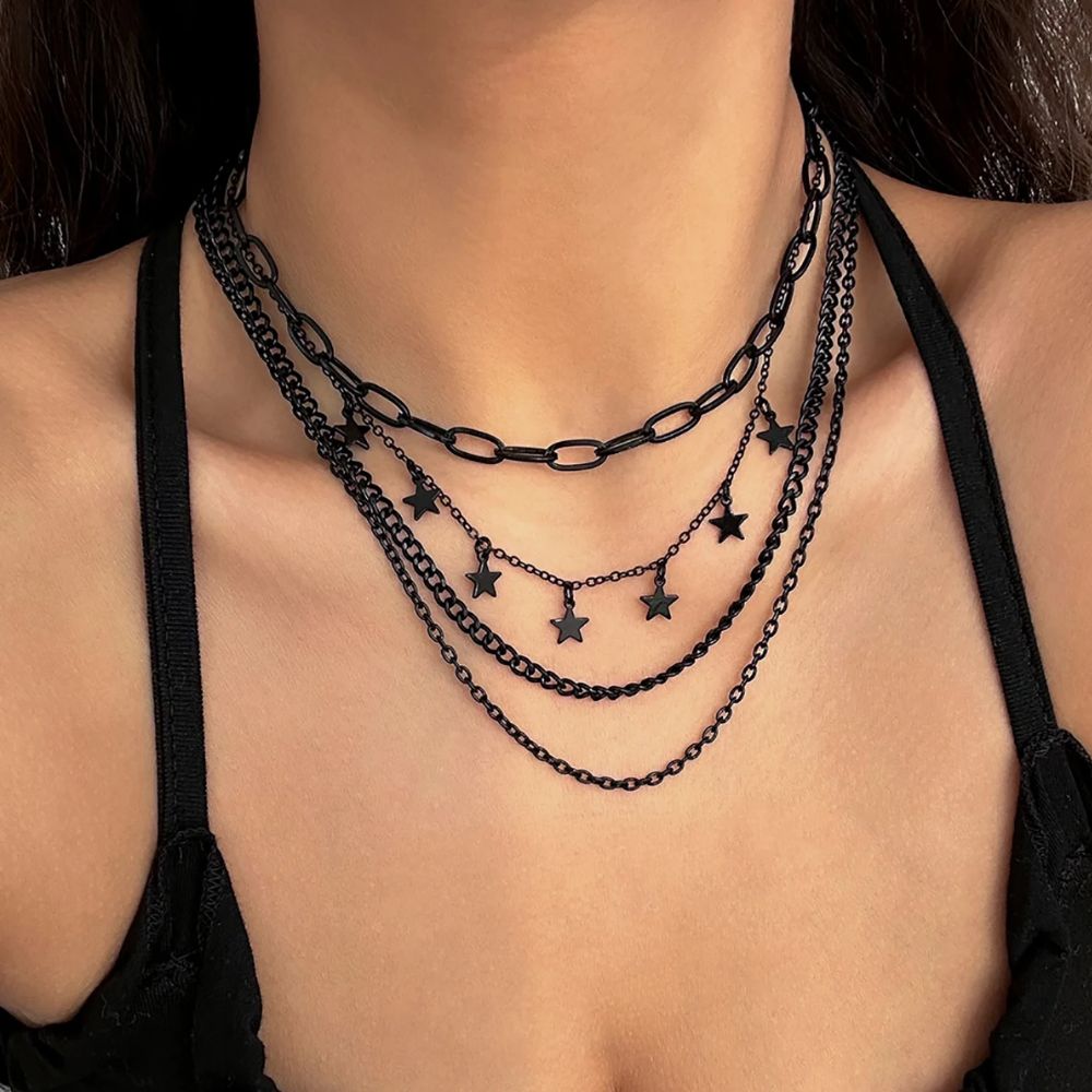 Collier Étoile Chaine Noire Acier Inoxydable