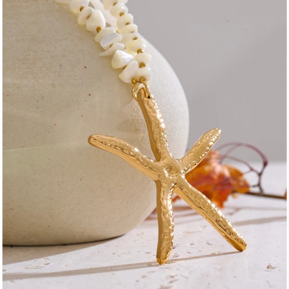 Collier Perles Blanches Étoile de Mer pas cher