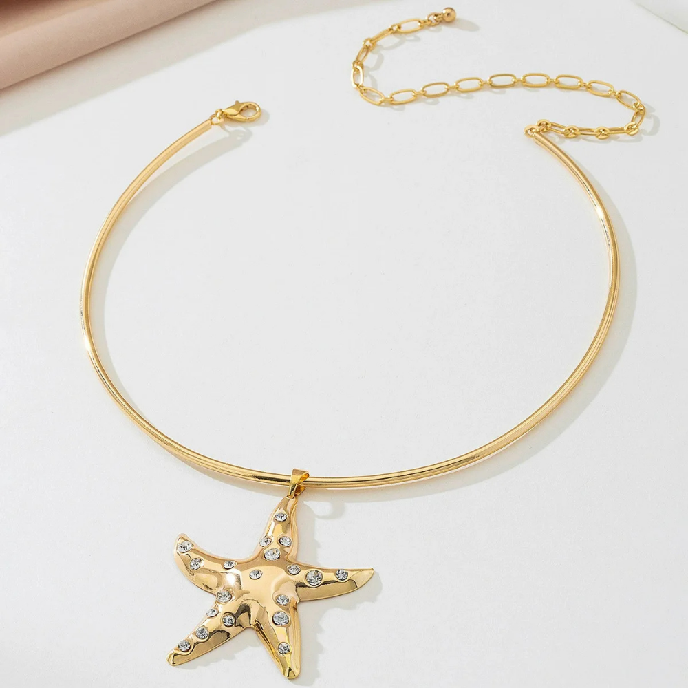 Collier Rigide Étoile de Mer Strass pas cher
