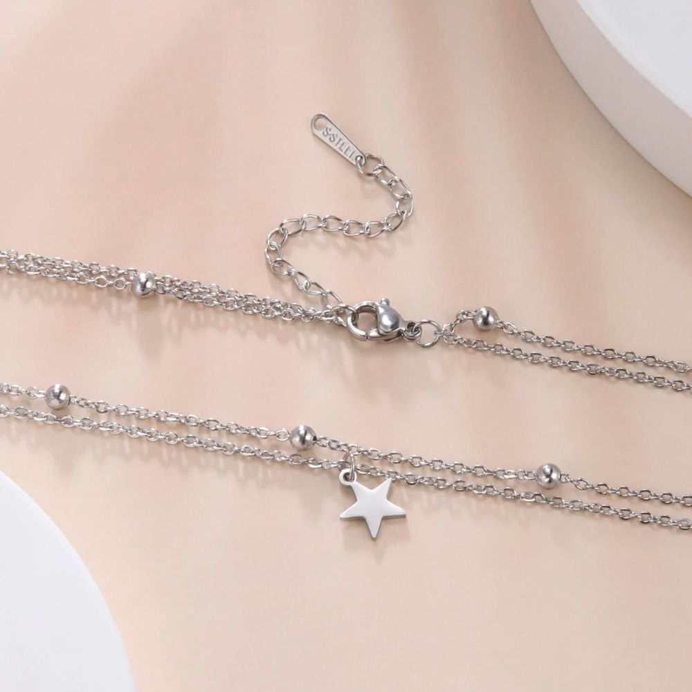 Collier Étoile et Perle Acier Inoxydable