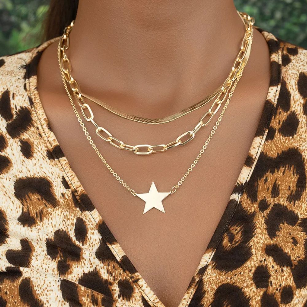 Collier Étoile Strass Or