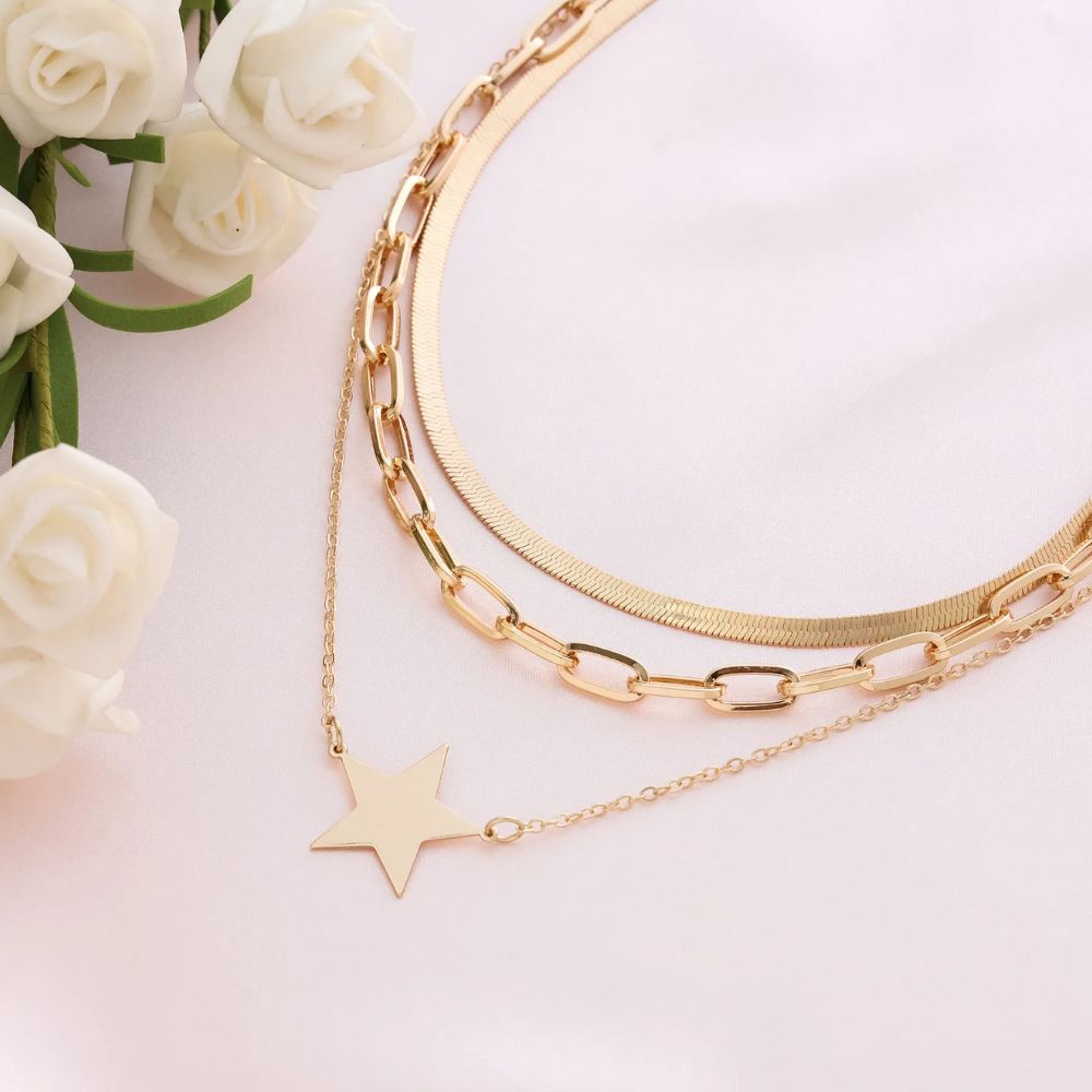 Collier Étoile Strass Acier Inoxydable