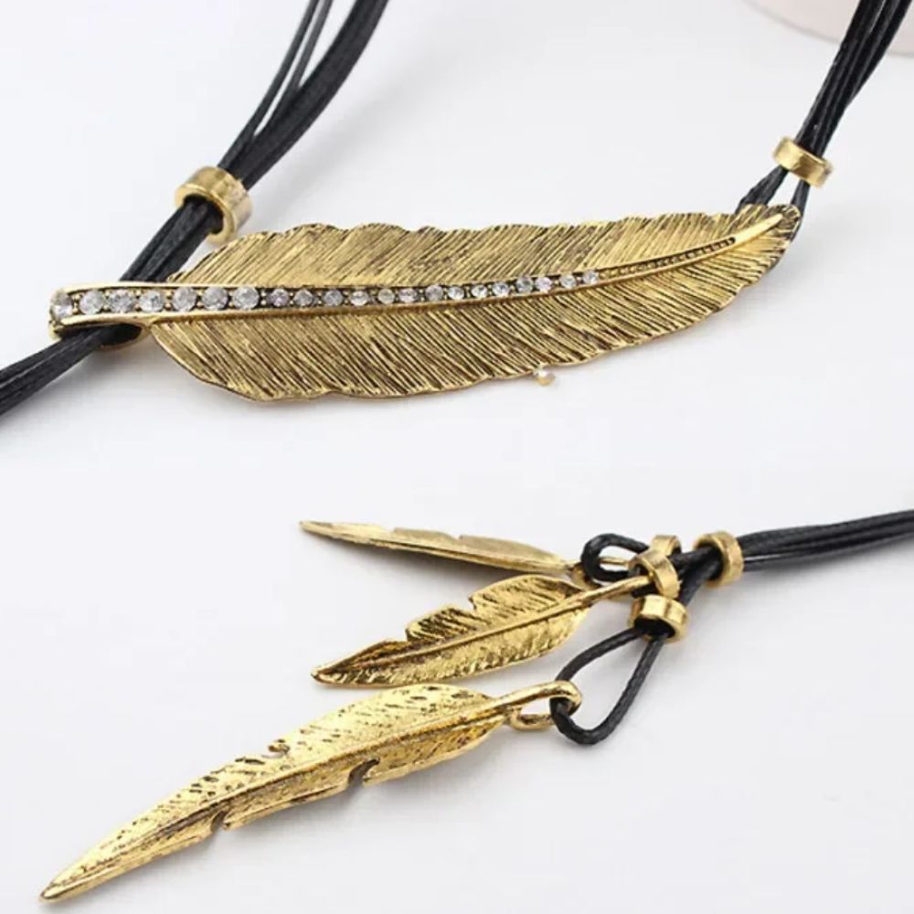 Collier Fantaisie Plume Métal