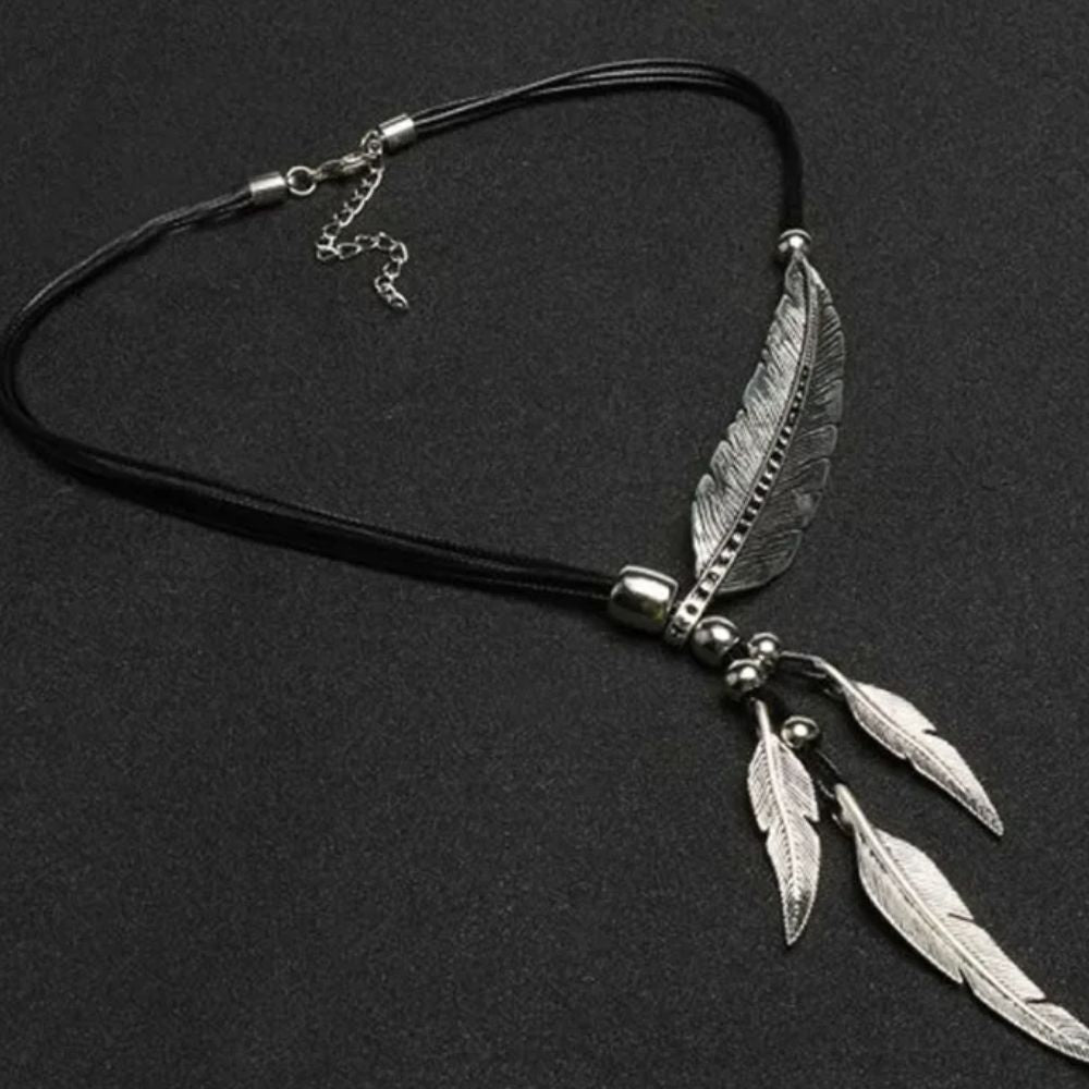 Collier Fantaisie Plume Acier Inoxydable