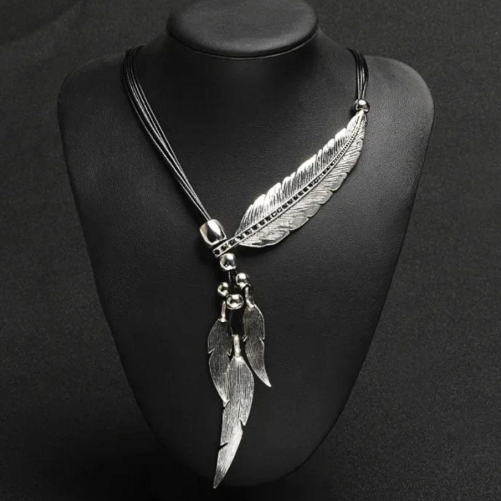 Collier Fantaisie Plume Argent