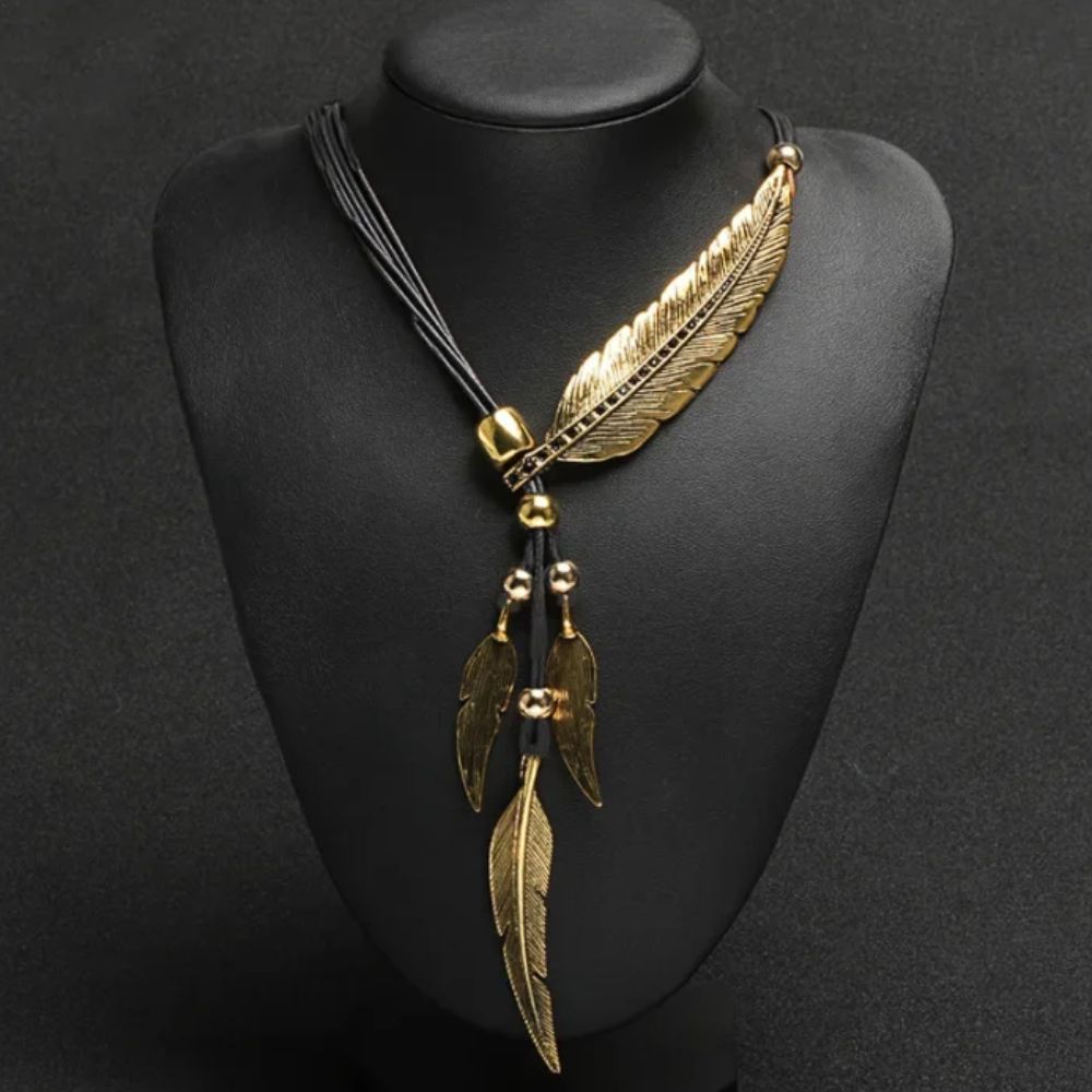 Collier Fantaisie Plume Or