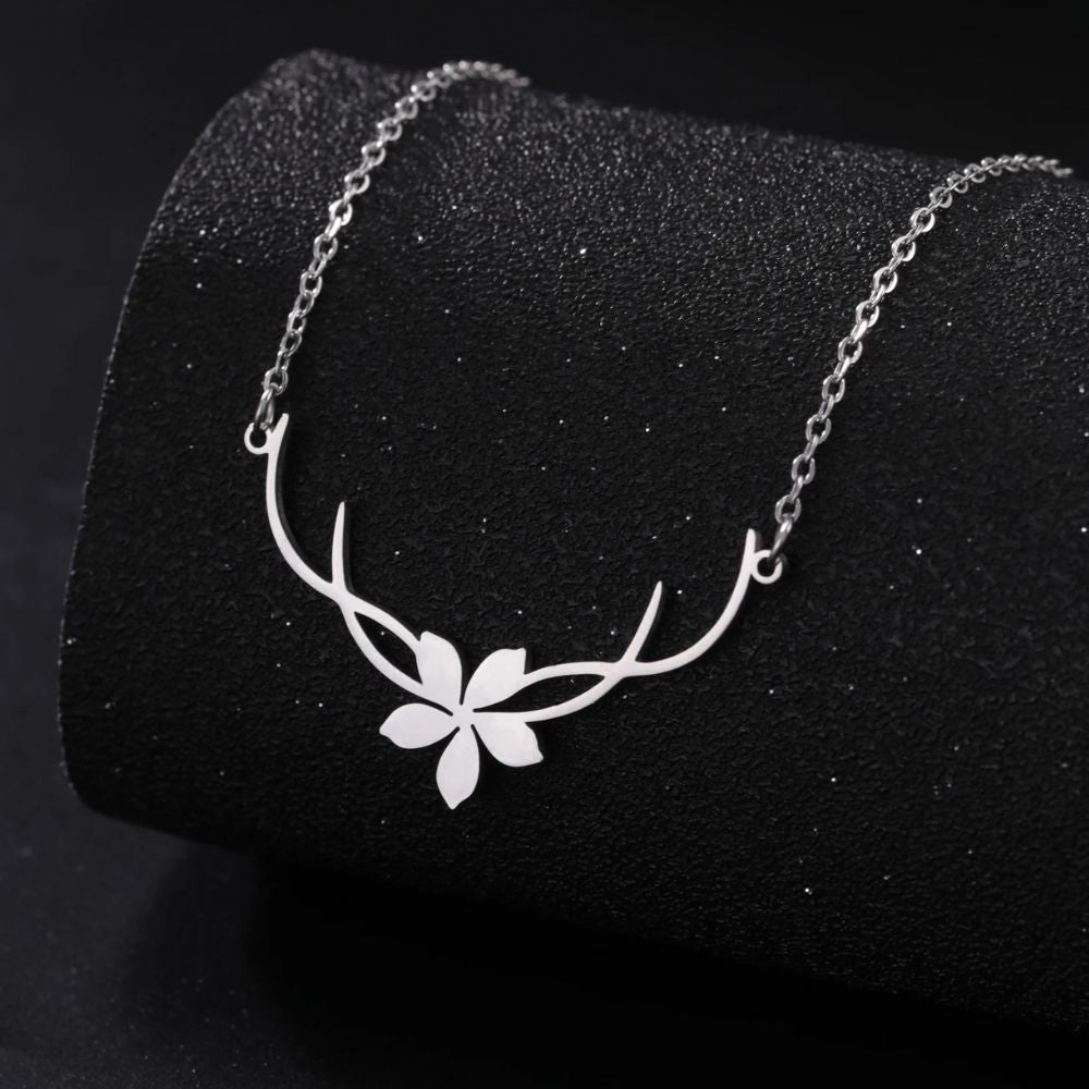 Collier Fleur Bijou Acier Argent