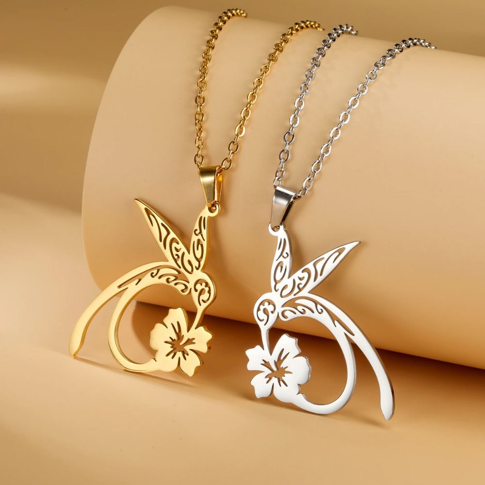 Collier Fleur Colibri Acier