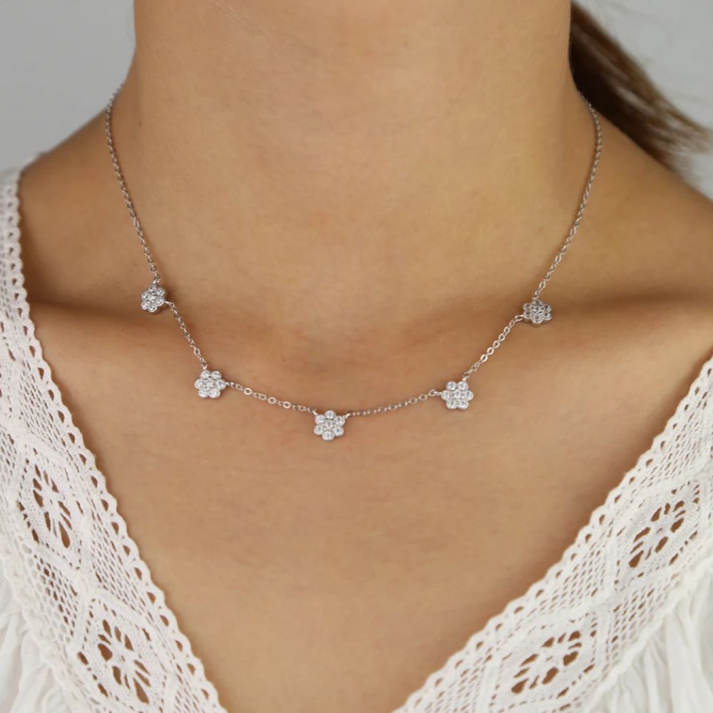 Collier Fleur Ras de Cou Argent