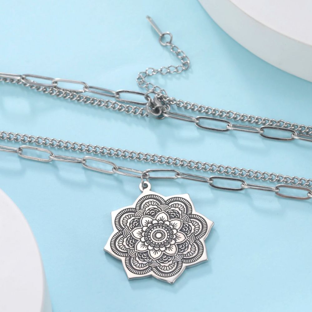 Collier Fleur Rosace Argent