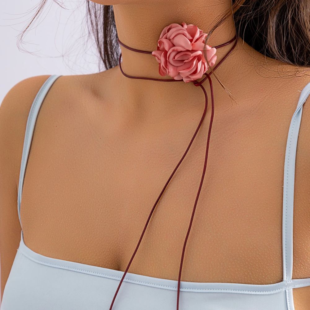 Collier Ras Du Cou En Velours Avec Pendentif Fleur - Bijou Élégant Pour Mariage Soirée