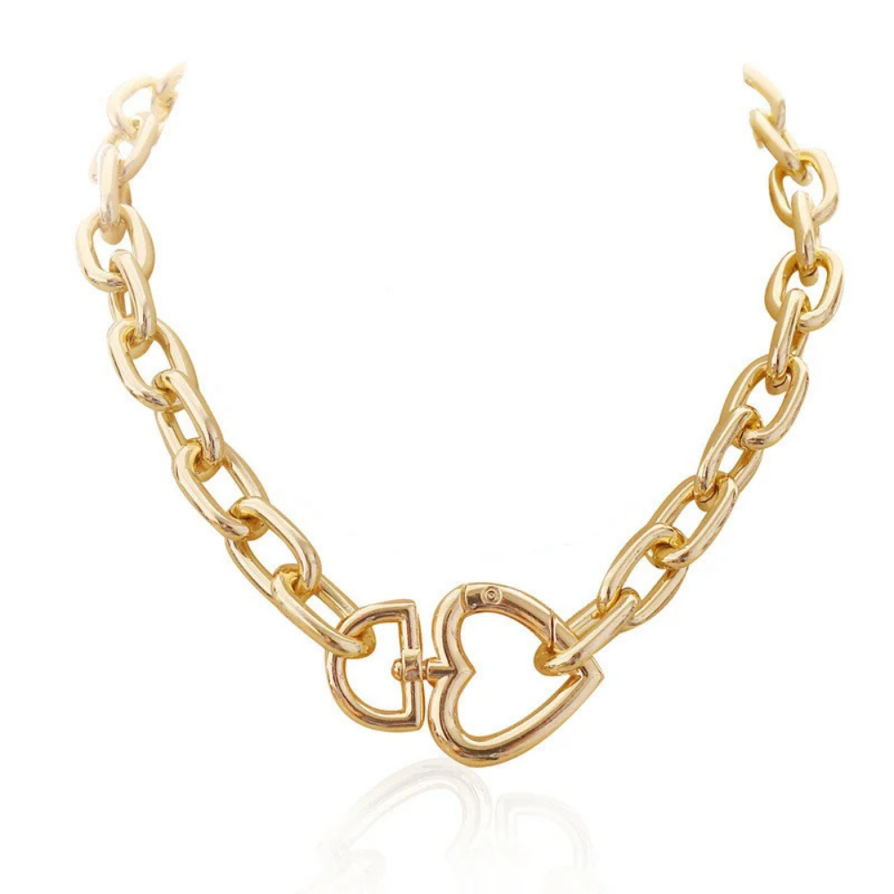 Collier Grosse Maille Fermoir Cœur pas cher