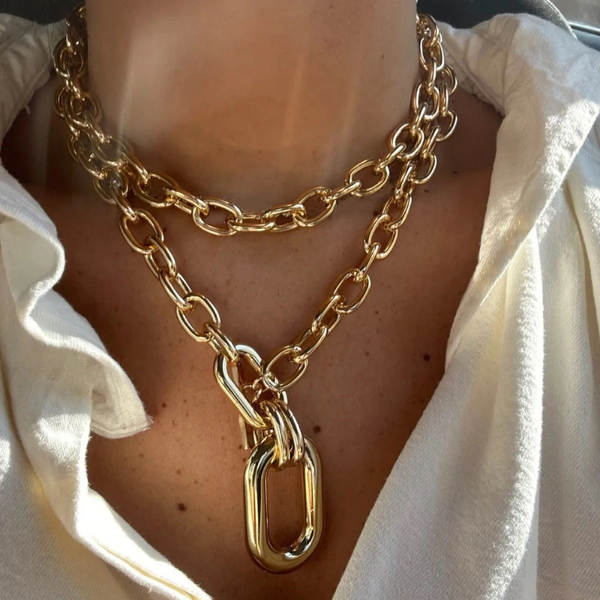 Collier Ras Du Cou Doré - 2 Types De Maillons, Largeur 8 Mm, Longueur 45 Cm