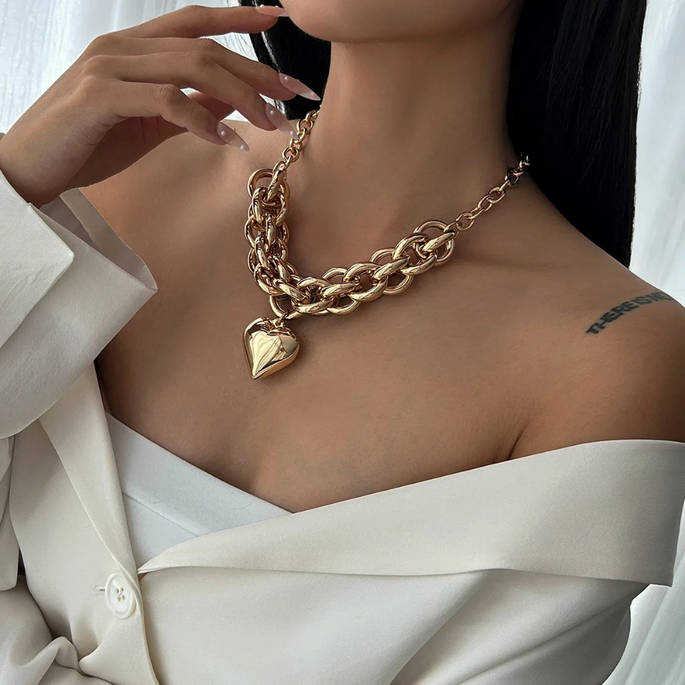 Collier Grosse Maille Cœur Or