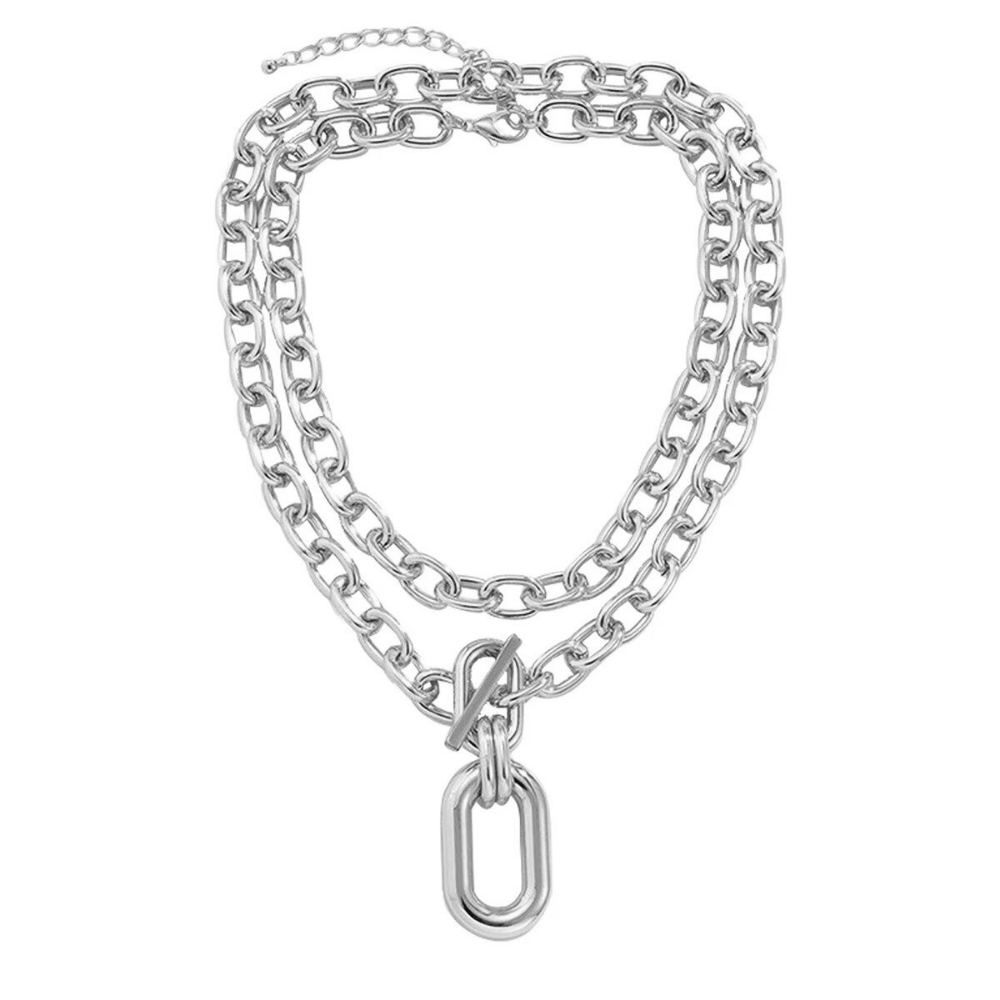 Collier Grosse Maille Double Rang Argent pas cher