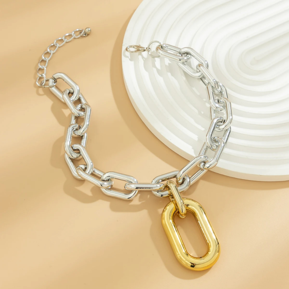 Collier Grosse Maille Bicolore Or pas cher