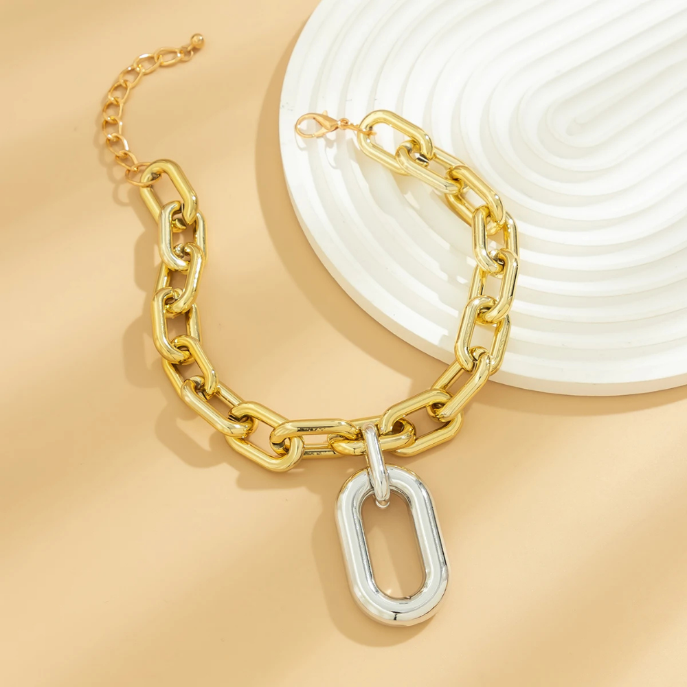 Collier Grosse Maille Bicolore Argent pas cher
