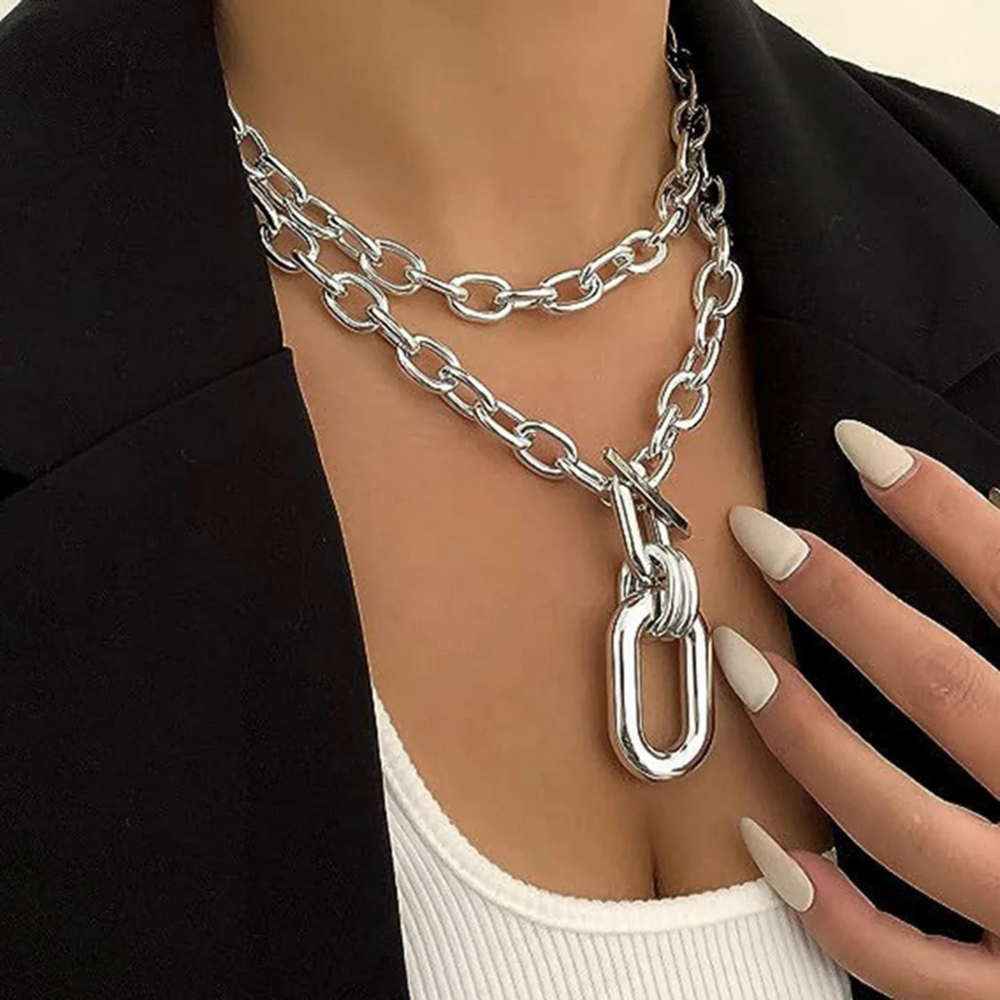 Collier Grosse Maille Double Rang Argent pas cher