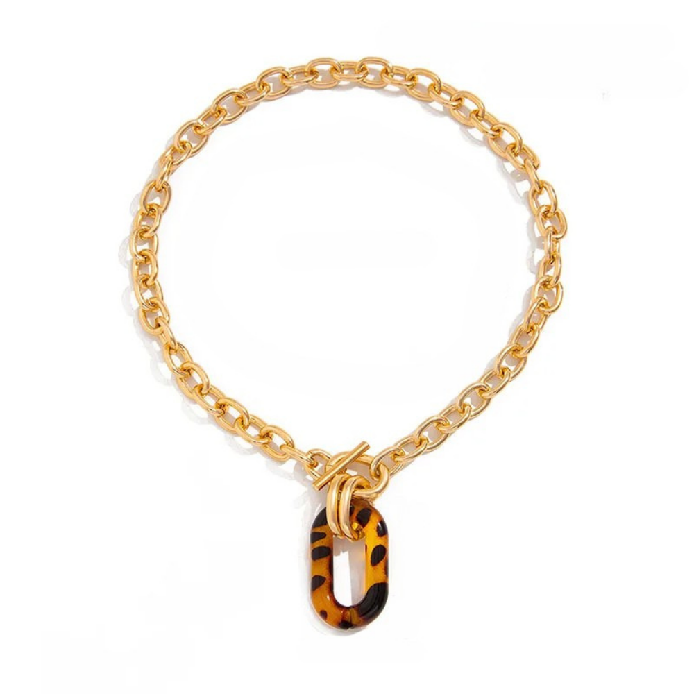 Collier Grosse Maille Pendentif Résine pas cher