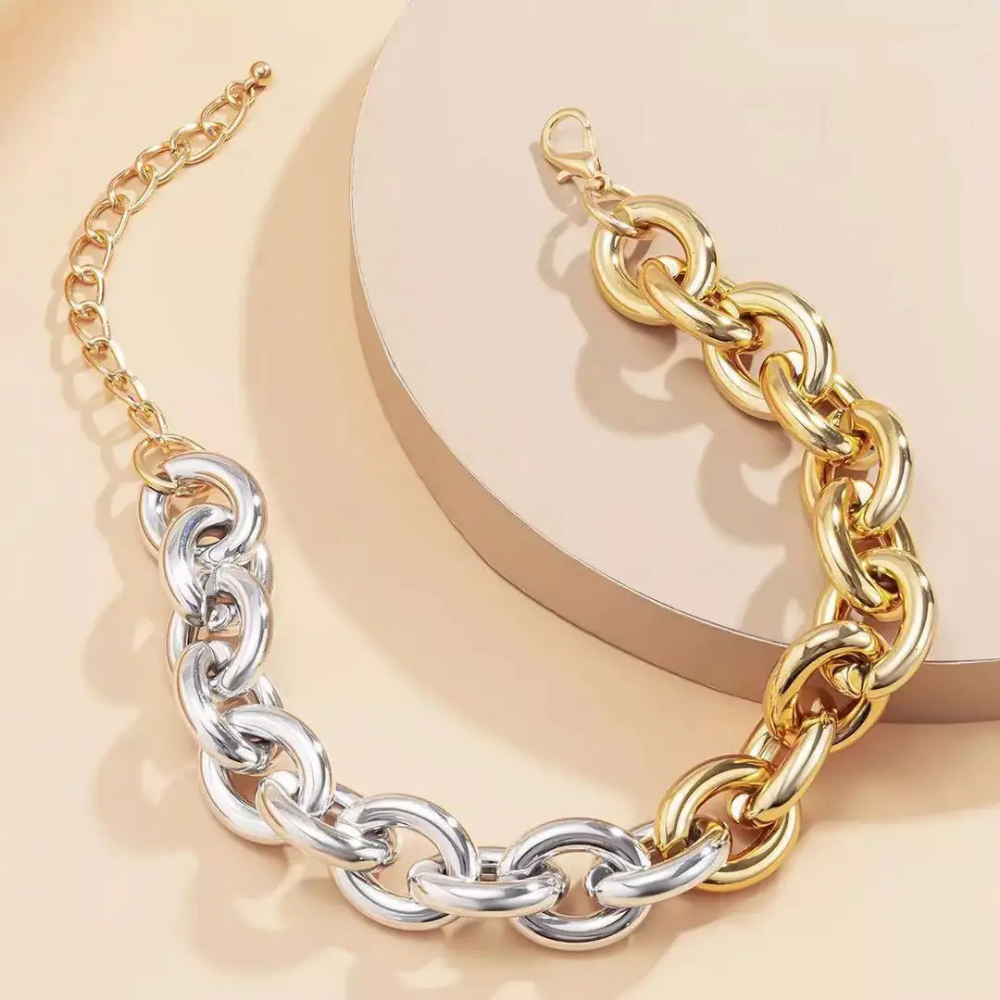 Collier Grosse Maille Bicolore Ovale pas cher