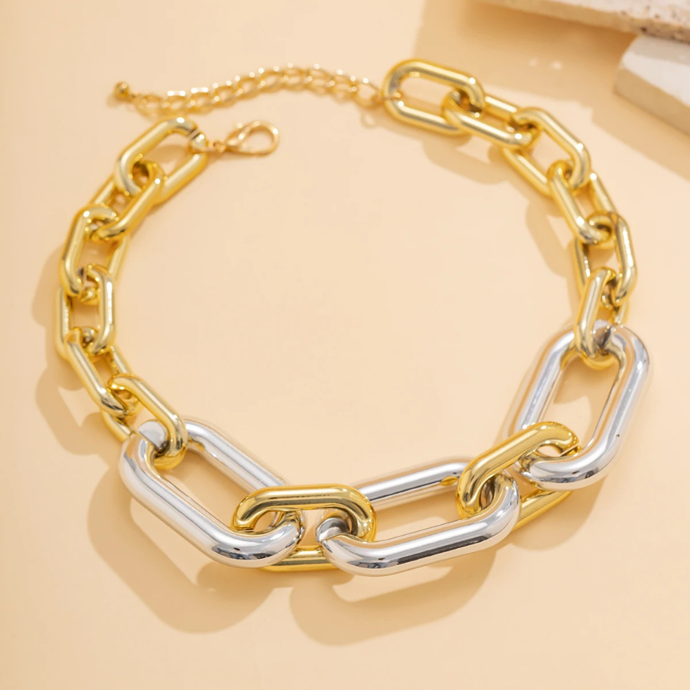 Collier Grosse Maille Rectangulaire Bicolore pas cher
