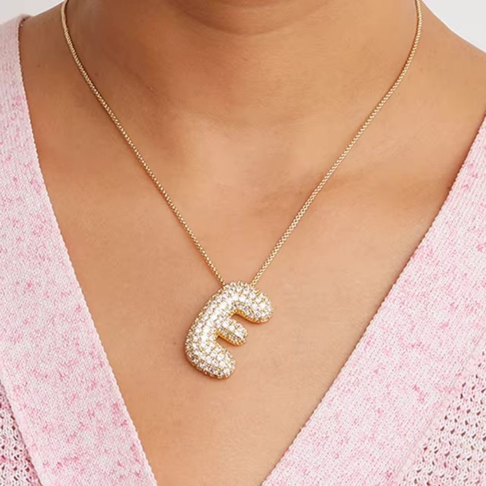 Collier Lettre E Bubble femme