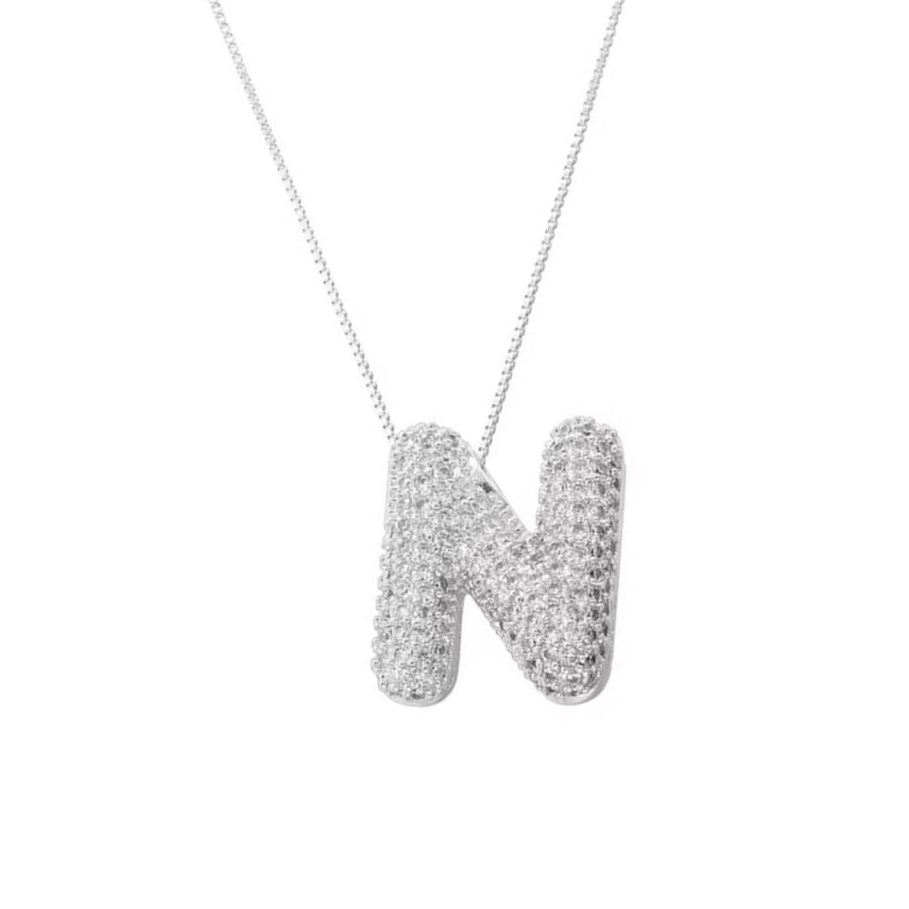 Collier Lettre N Bubble argent